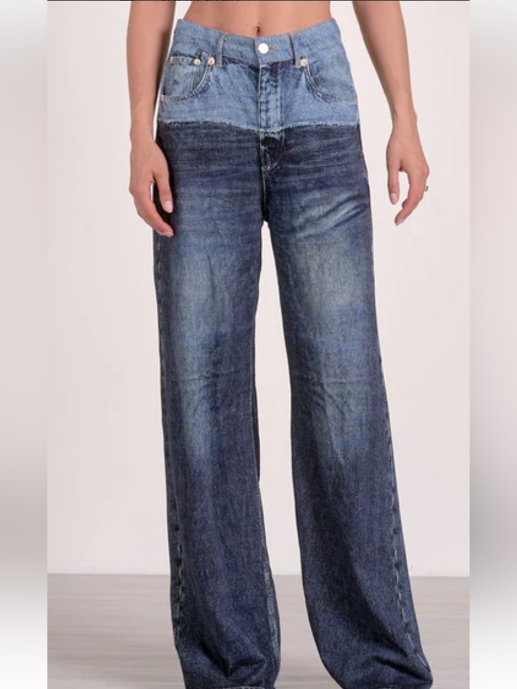 Elan Jade Two-Tone Dark Wash Wide Leg Sweatpants Jean